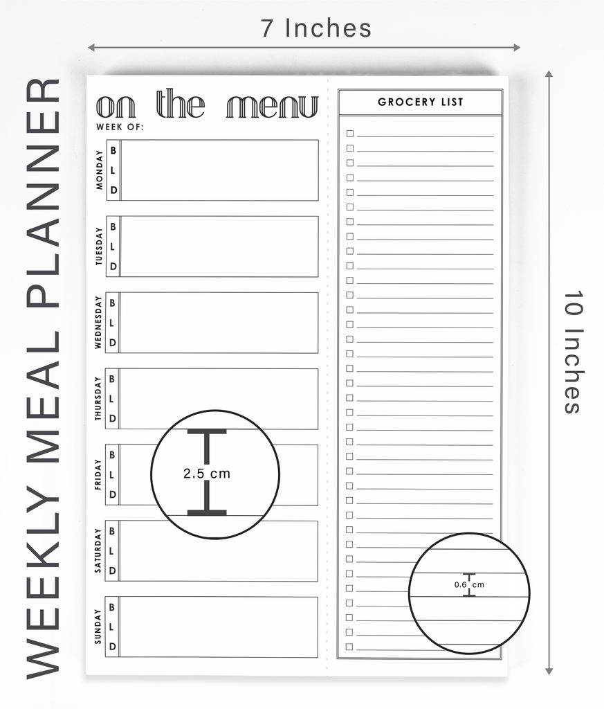 Inkdotpot Poznámkový blok Weekly Meal Planner 7" x 10, "Kuchyňské menu" Magnetický blok pro plánování jídla s odtrhávacími listy S-54