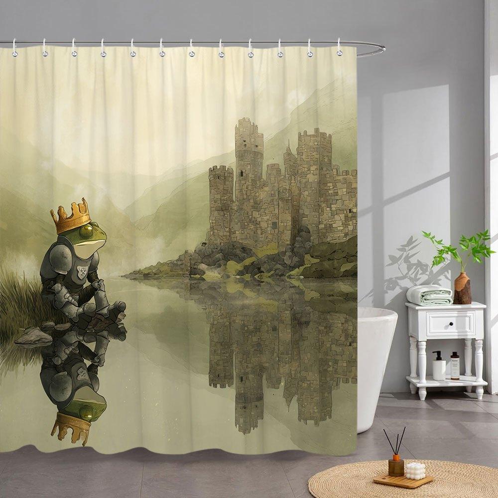 

1 шт. Средневековый Рыцарь Занавеска для Ванной - Коронованная Броня, Отражение Безмятежного Озера и Туманного Замка, Фэнтези Акварельное Искусство Полиэстер Душевой 90x180cm