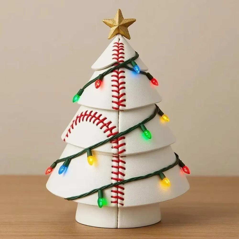with Gold Star Football Christmas Tree Decor Indoor Table Decorations Rugby Basketball Baseball Christmas Figurine Ornament