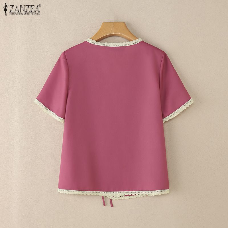 ZANZEA Women Casual V-Neck Short Sleeve Floral Print Blouse