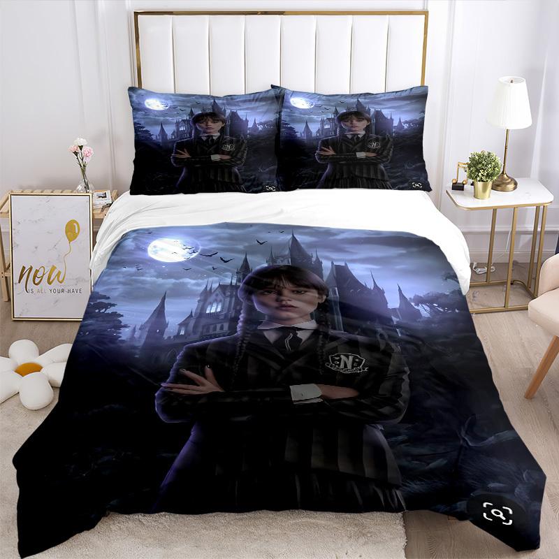 3pcs Wednesday Addams Comforter Set - Four Seasons Home High,Machine Washable Bedspread with Pillowcases (No Filling) yy250909012