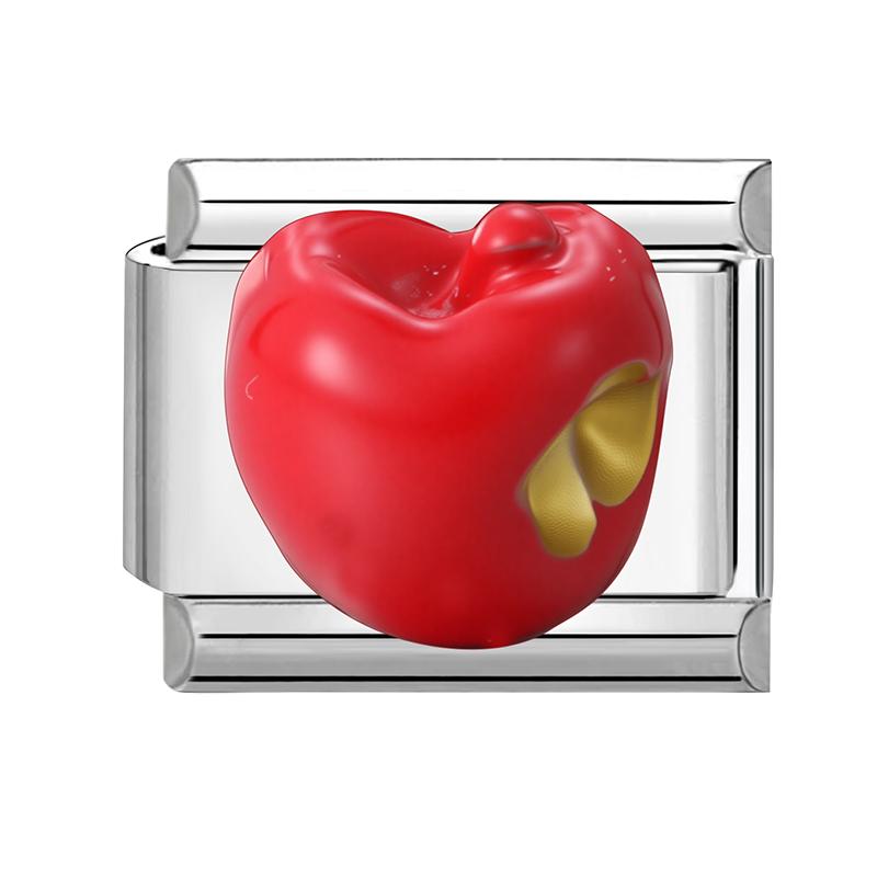 Cute 3D Series Red Apple Eye Heart Flower Bow Knot Italian Charm Link Fit 9mm Stainless Steel Jewelry DIY Making Bracelet Gift
