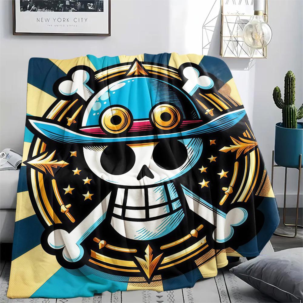 1PC One Piece Straw Hat Pirates Patterned Flannel Blanket Suitable For All Seasons For Home Decor Warmth And Comfort Gifts Holiday Present