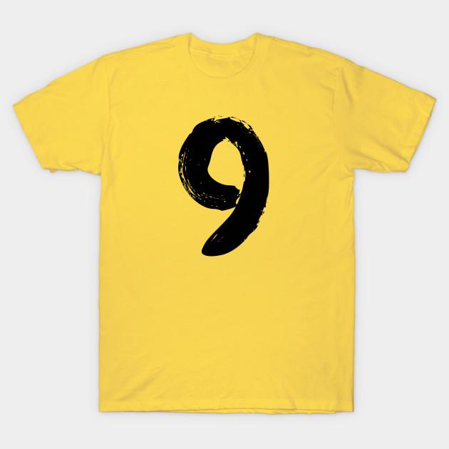 

Men Black Print T-shirt Number 9 No-Cut Transfer Paper Print Cotton Tshirt S