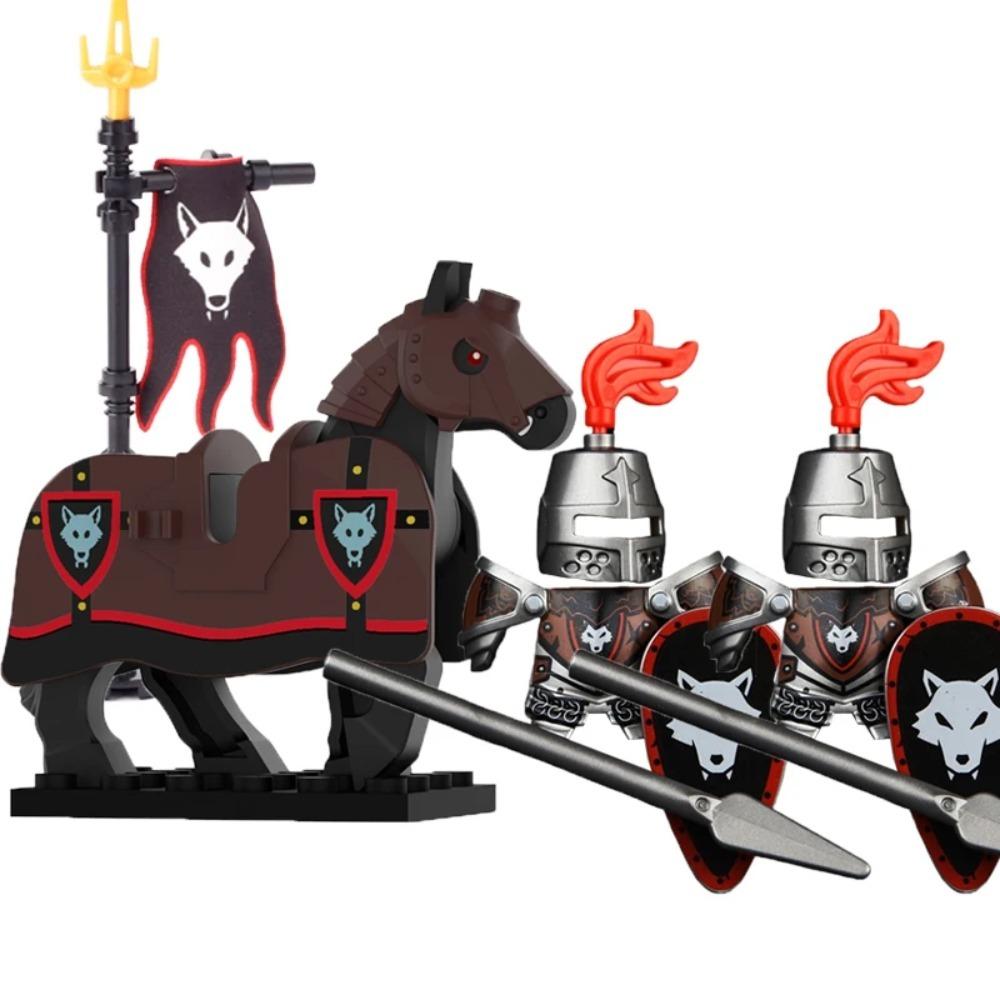 Mittelalterliche Burgsoldaten Actionfiguren Baustein Drache Anime Ritter Zubehör Kriegspferd Miliz Helm Schild Spielzeug Geschenk B15