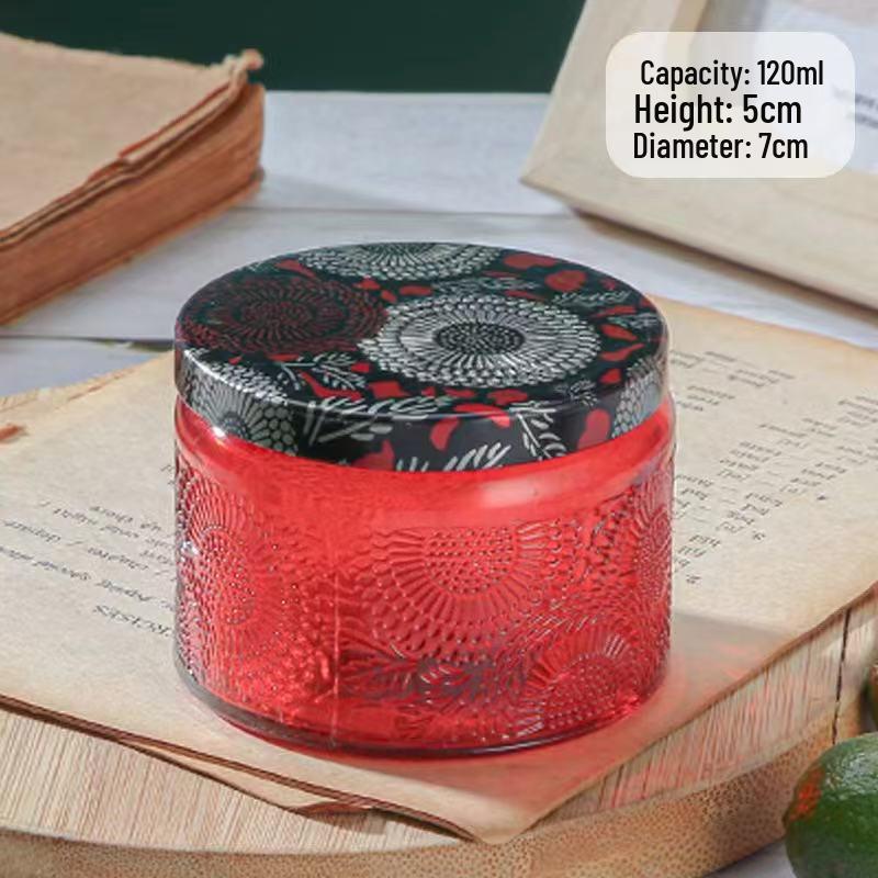 Embossed Glass Jar: DIY Flameless Scented Candle Cup with Colored Pattern