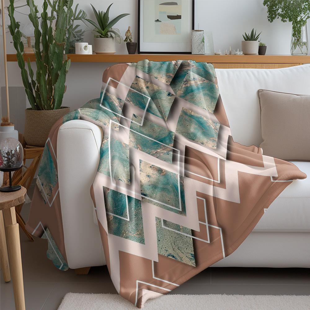 Geometric Marble Print Fleece Blanket Sofa Bed Throw Decorative Cushion Cover Bedding