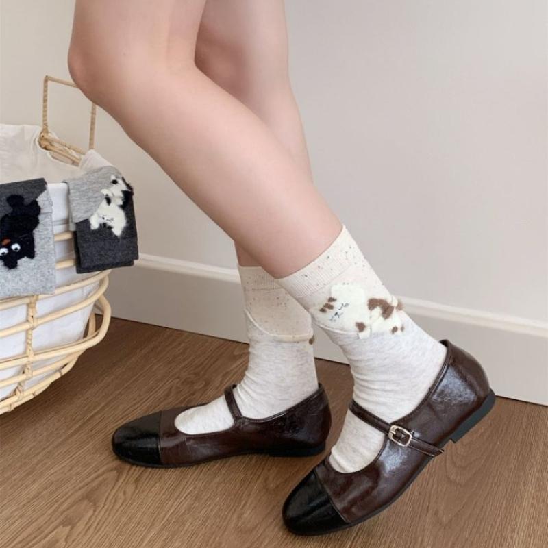 4 Pairs Autumn Winter Funny Socks Women Simple Cat-Print Mid-Calf Socks High Autumn Cute Fashion Woman Socks