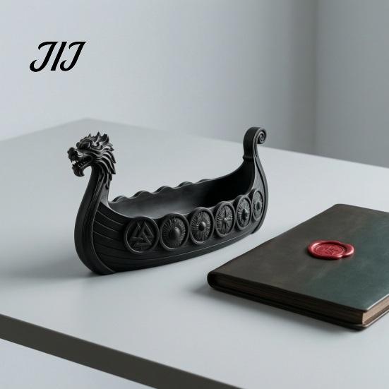 Resin Entryway Key Tray Dragon Boat Storage Case, Decorative Space Saving Desktop Jewelry Bowl Organizer, Matte Finish Sculpture for Home Office
