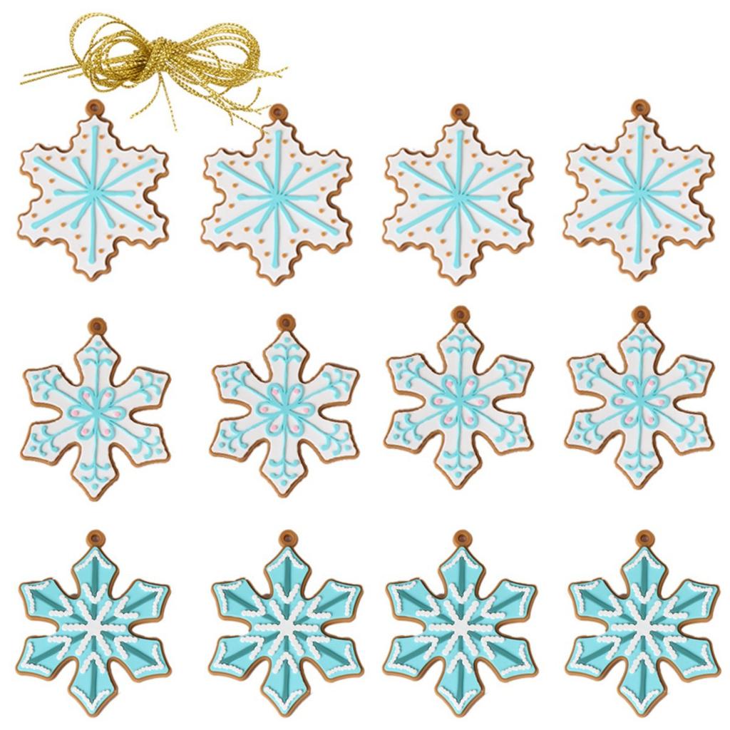 Winter Blue Snowflake Ornaments with Ropes Christmas Silicone Pendants Hanging Tree Decor for Home Party