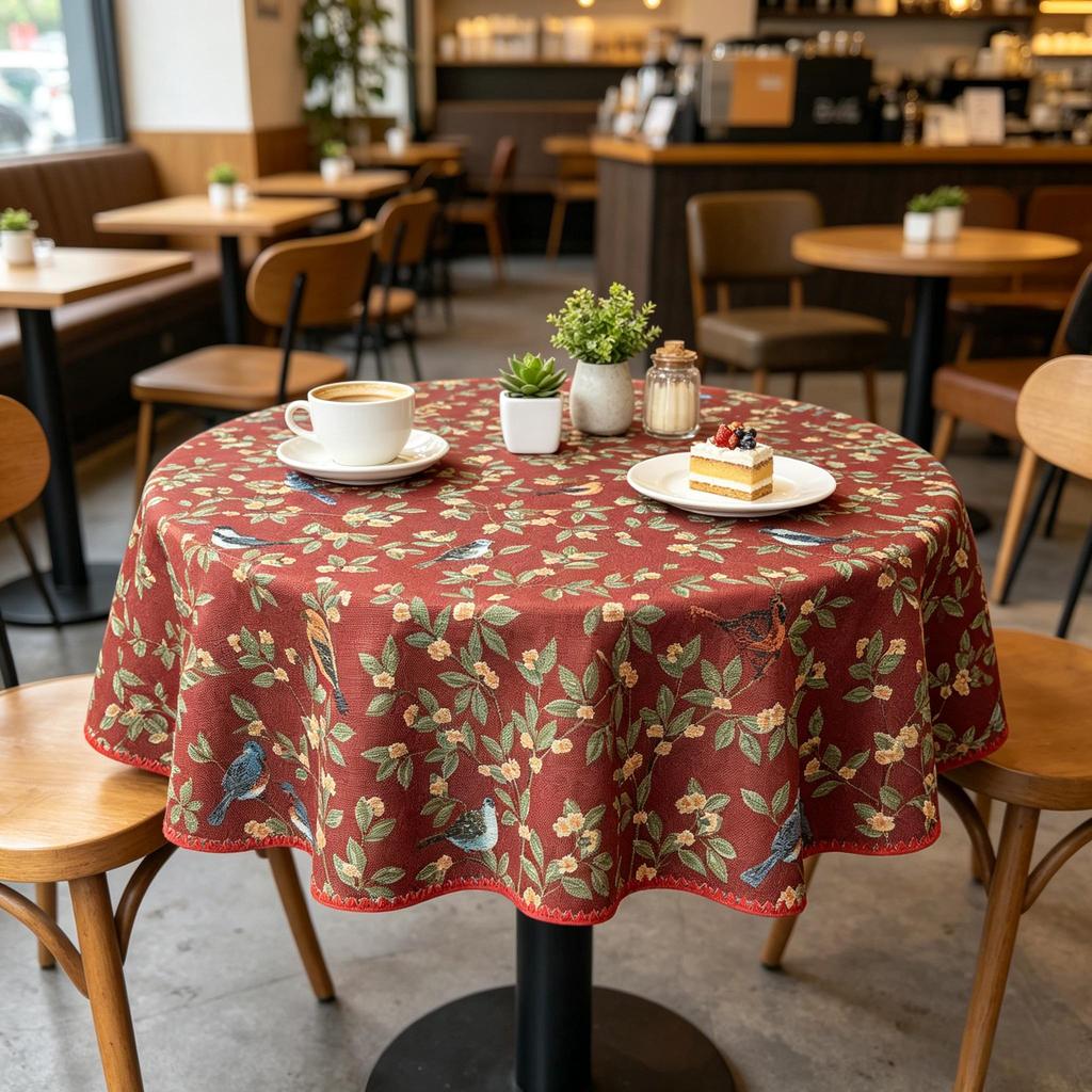 Kitchen Dining Household Furniture Washable Fabric Easy Care Round Cotton Table Cloth