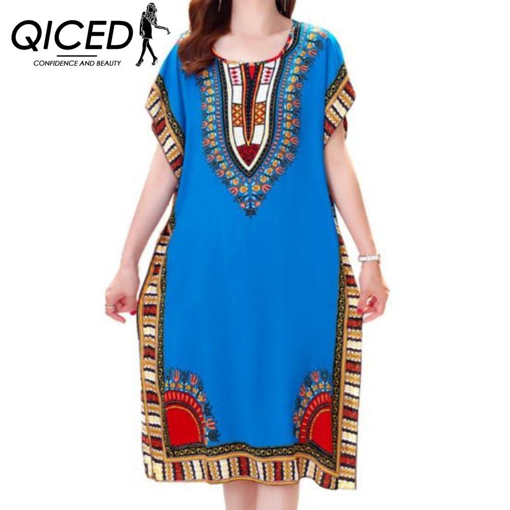 

QICED Summer Dress Geometric Print Pullover One Size Chic Women Mid-Calf Dress For Homewear one size синій