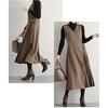 Long Jumper Skirt Sleeveless Flared Solid Elegant and Perfect for and Winter Women's Dress, Sweatshirt, V-Neck Dress, Color, Pleated, Stylish,