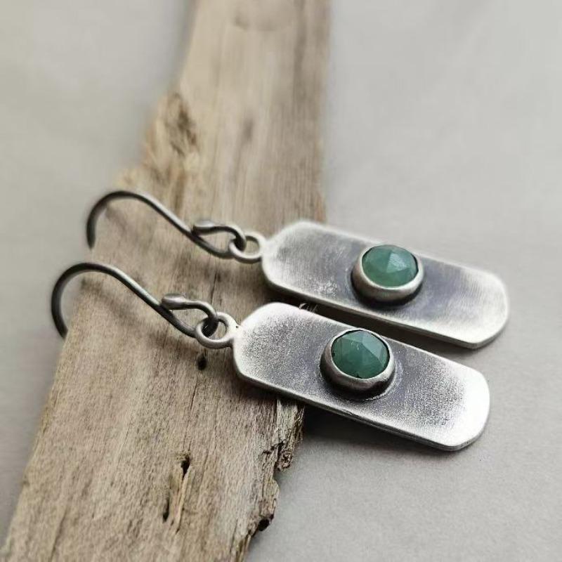 Jianjie Women's Retro Round Zircon Square Pendant Earrings Classic Ethnic Style Dainty New Ear Jewelry Trend