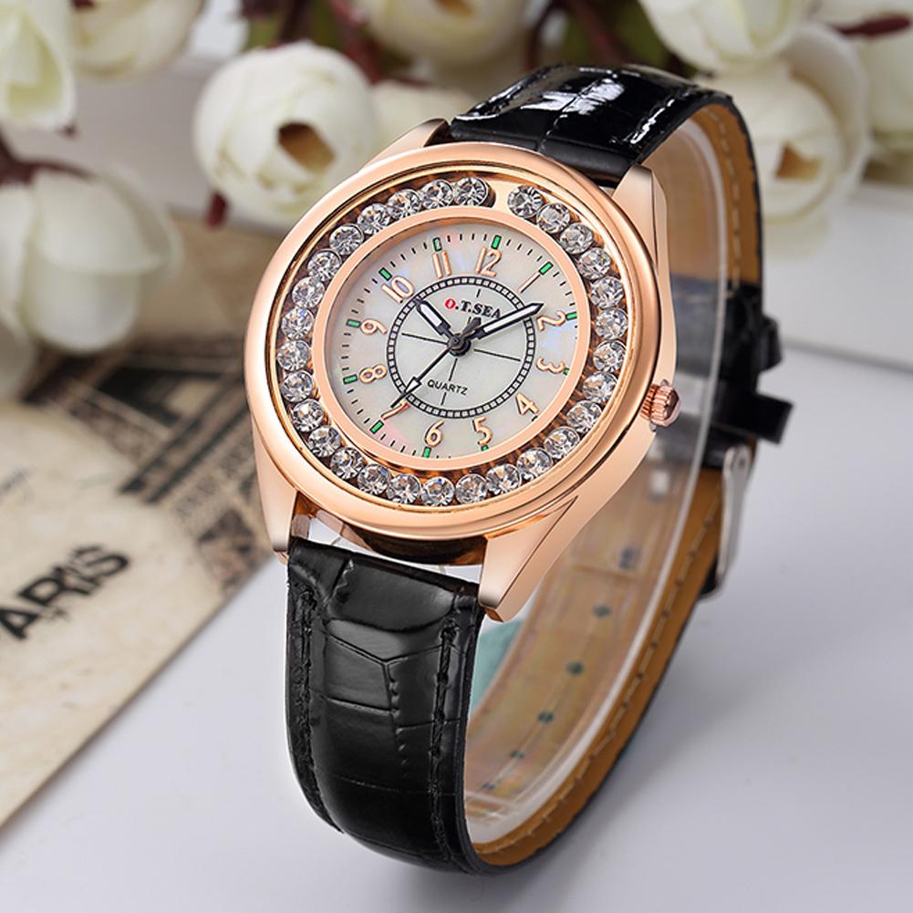Men Women Couple Diamond-bordered Waterproof Leather Belt Luminous Quartz Watch Wristwatch