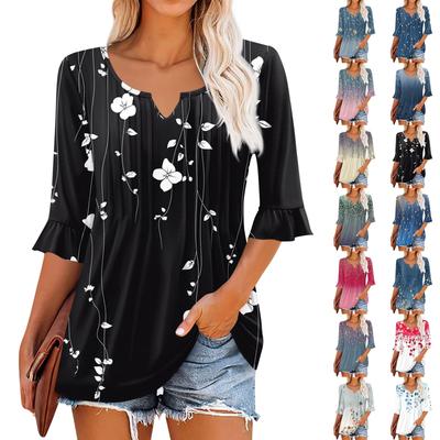 3/4 Sleeve Tops For Women Casual Ruffle V Neck T Shirts  Work Blouses Dressy Tunic Tops