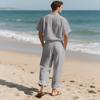 Męskie casualowe bawełniane lniane dwuczęściowe zestawy plażowe vintage podstawowe koszule i spodnie jednolity kolor casualowy garnitur męski hawajski dres