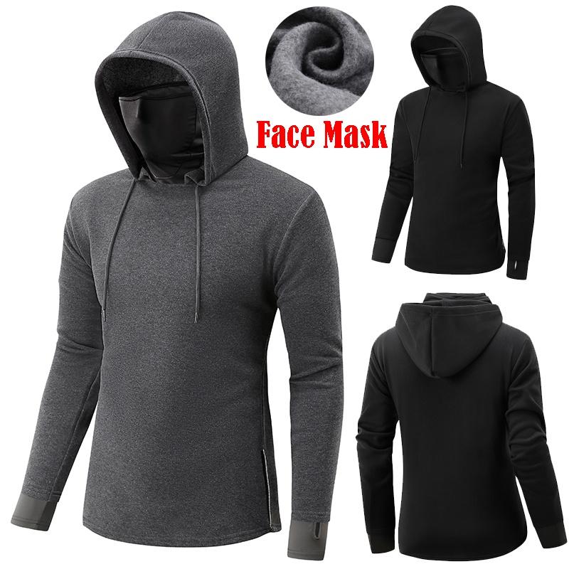 Pullover Mens Hoodie Hooded Sweatshirt Face Mask Tops Winter Hoody Blouse Jumper