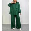 Fall Winter Women's 2 Pieces Outfits Long Sleeve Loose Shirt + Wide Leg Pants Set Casual Fashion Outfit