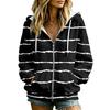 Women's Casual Striped Print Long Sleeve Hooded Jacket with and Pockets