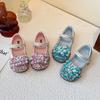 Kids Leather Shoes Shiny Crystal Girls Flat Shoes Round Toes Sequins 2025 New Children Princess Shoes Soft Sole Non-slip Ins