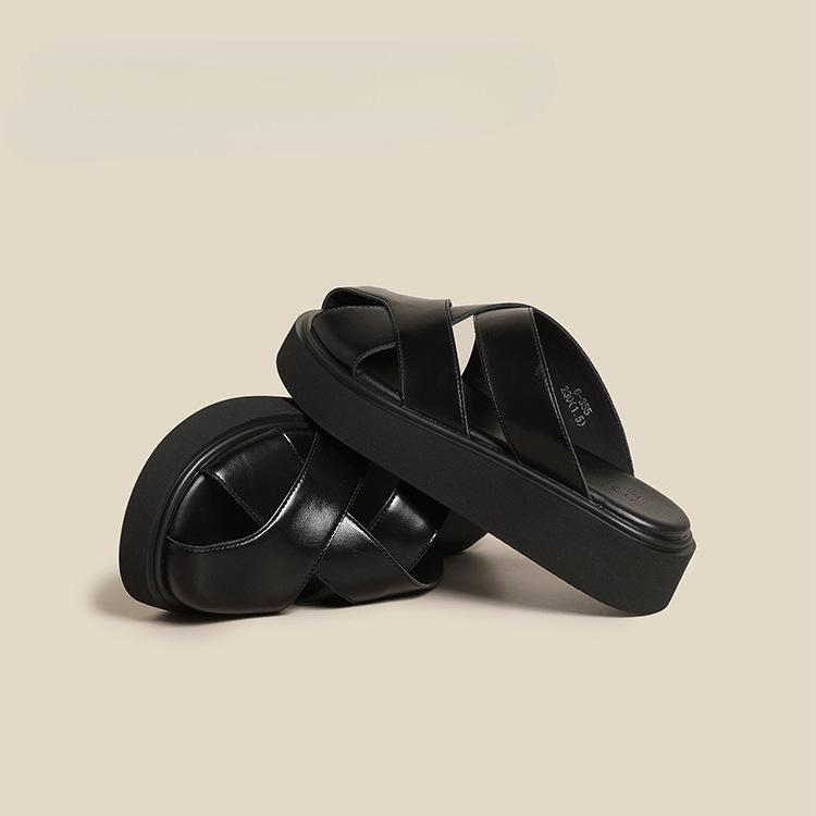 

French platform bag head open-toed Roman shoes slippers women s outer wear 2025 summer new lazy half slippers small 40 чёрный