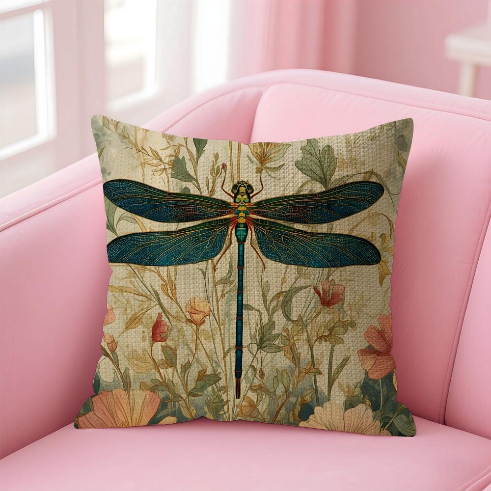 Dragonfly Lotus Luxury Cushion Cover Natural Linen Pillow Case DoubleSided Print Decorative Sofa Pillowcase Home Decor Gift