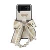 Pearl Hand Chain Mobile Phone Case for Samsung Zflip5 Bow W24flip Leather Hard Shell Rhinestone Letters