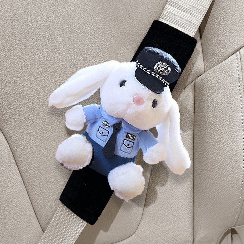 Car Seatbelt Shoulder Pads, Traffic Police, Firefighters, Police Plush Dolls, Seatbelts, Cute and Adorable Teddy Bears for Girls [Blue Police Rabbit] 1 Ice Silk Shoulder Pad