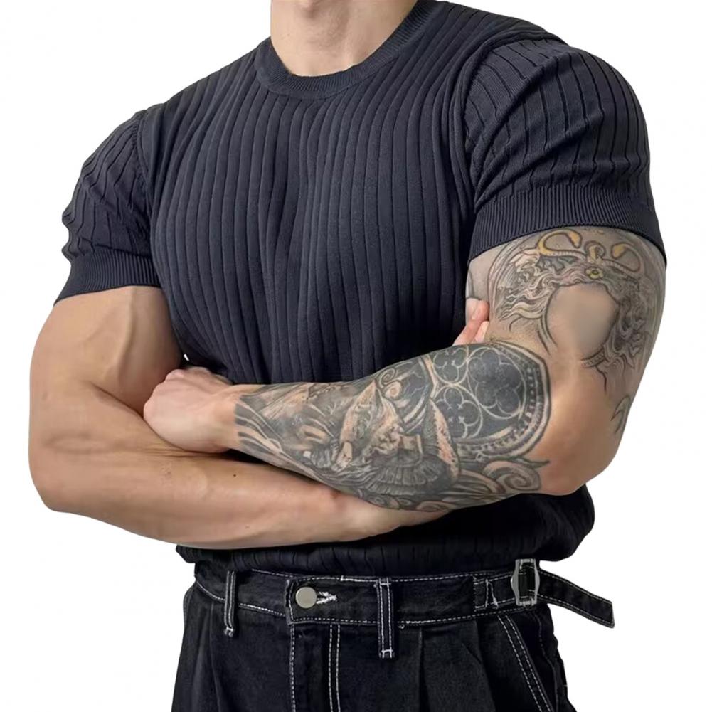 

Мужская летняя спортивная футболка трикотажная эластичная эластичная футболка с круглым вырезом Slim Fit сплошной цвет пуловер с короткими рукавами для тренировок в тренажерном зале топ для тренировок L синий