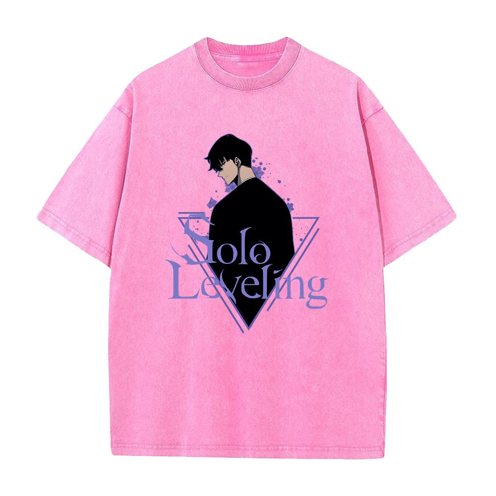 Anime Solo Leveling Sung JinWoo Grafické tričko Pánské Vintage Prané Trička Manga Bavlněné Tričko Harajuku Pánské Ležérní Tričko