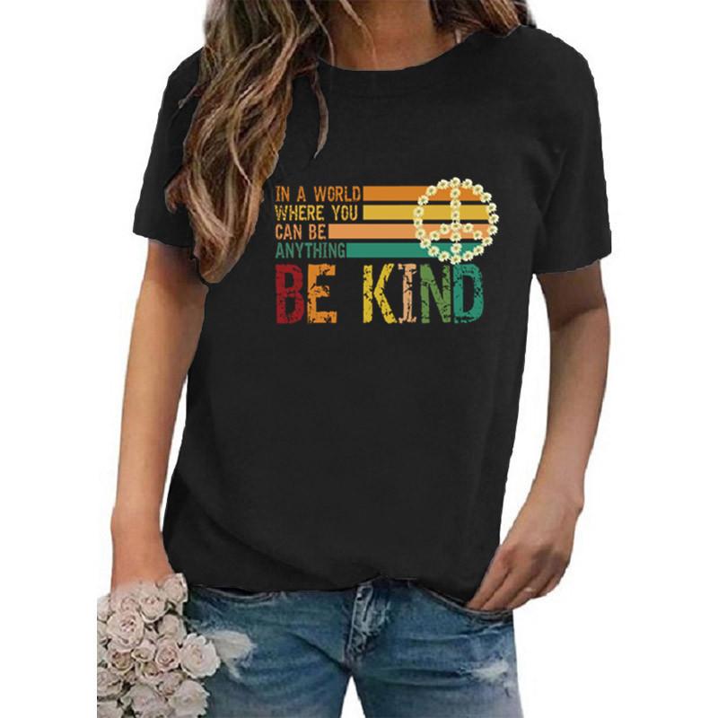 Independent Station Wish Amazon Women's Clothing Crew Neck Printed Short Sleeve Versatile Women's T-Shirt Europe and America