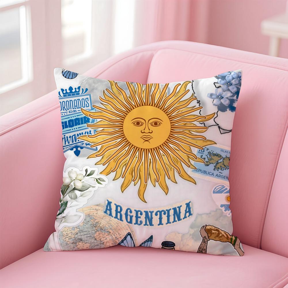 Honorary Proud Souvenir Nation AArgentina FLAG Cushion Cover Pillowcase Short Plush Invisible zipper Room Sofa Cushion Cover