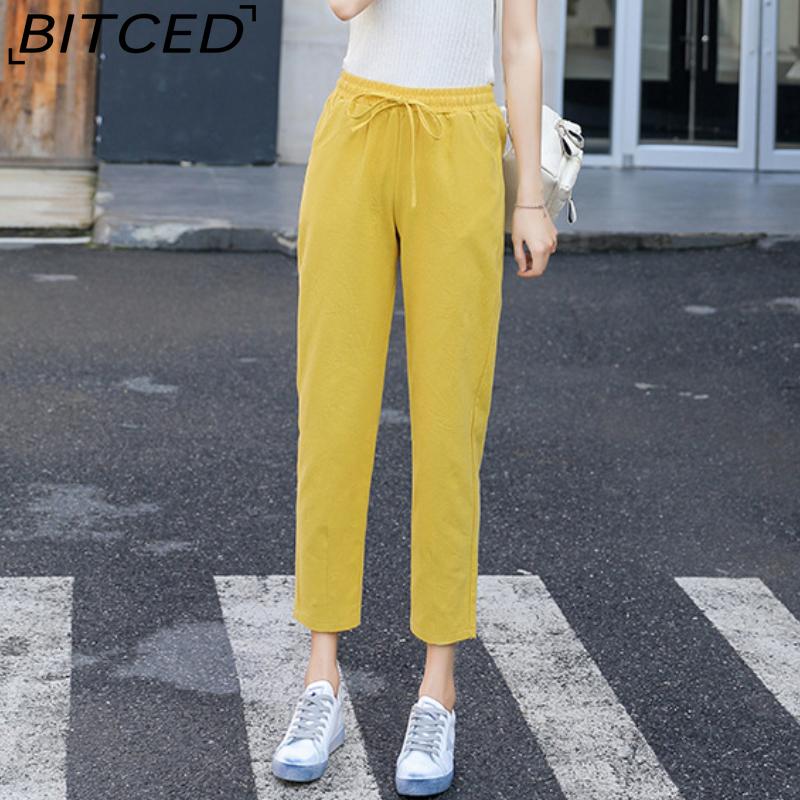 BITCED 9 Color Pure Cotton Nine Point Trousers Spring Summer Slim Straight Loose Casual Pants Women Solid Color Harem Pants