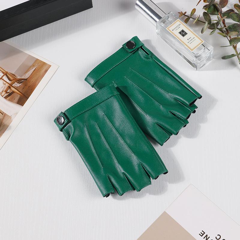 Fashion Half Finger Short Thin Punk PU Leather Gloves For Women Outdoor Driving Cycling Touch Screen Motorcycle Sports Fitness