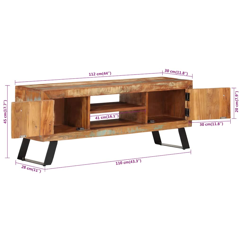 TV Cabinet 112 x 30 x 45 cm Reclaimed Solid Wood