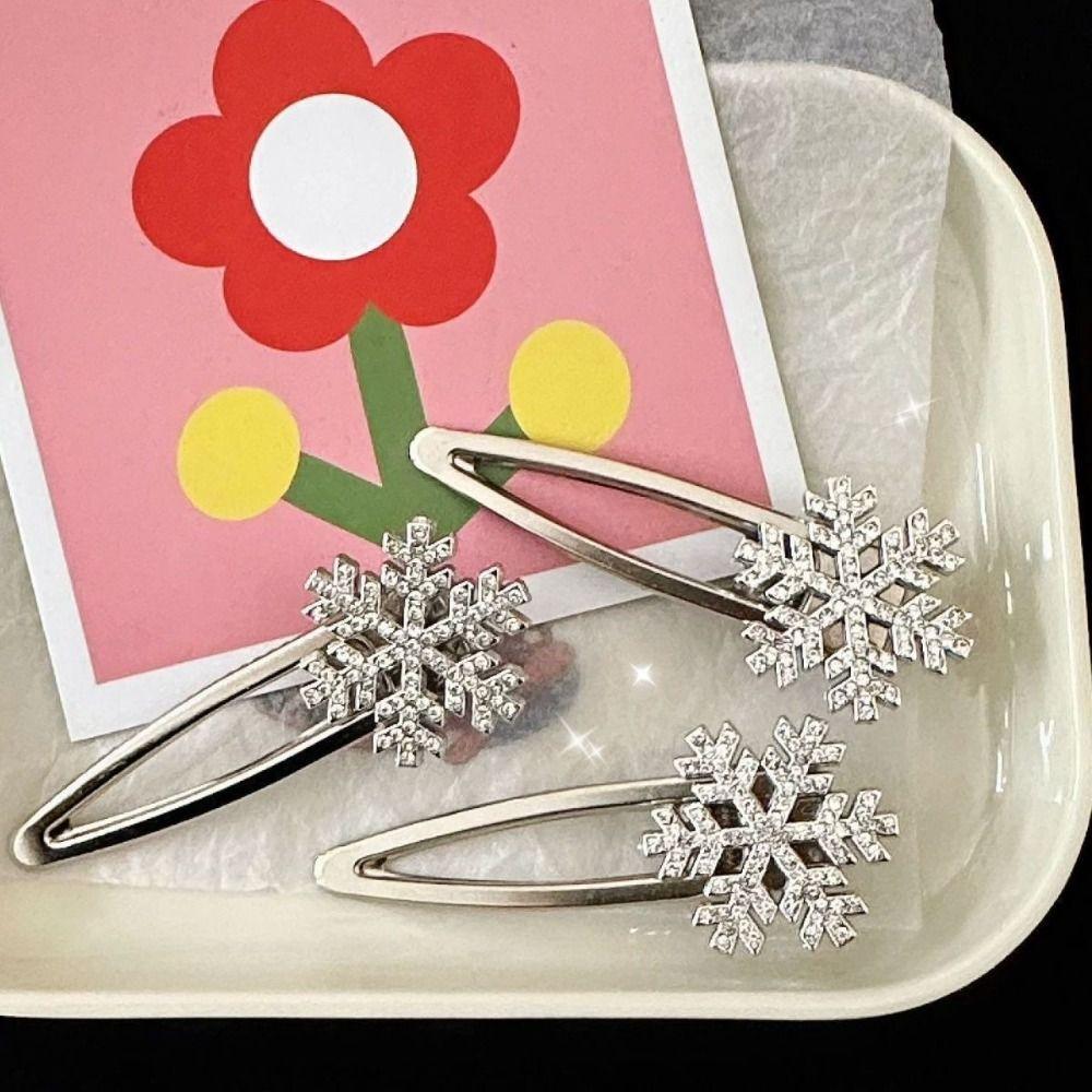 Christmas Rhinestones Snowflake Hair Clip Metal Broken Clips Gifts BB Clip  for Woman Girls