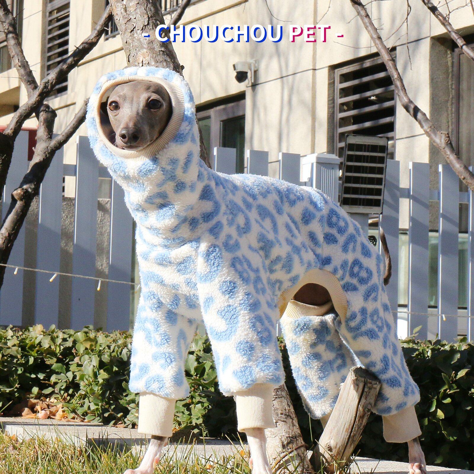 

Winter Pet Dog Fleece Jumpsuit,Leopard Dogs Coat Pajamas - Four Legs Warm Neck Design,For Whippet Italian Greyhound Clothing S синий
