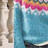 Women Sweater Round Neck Long Sleeve Patchwork Color Knitting Tops Loose Hem Printed Knitwear Winter Wear