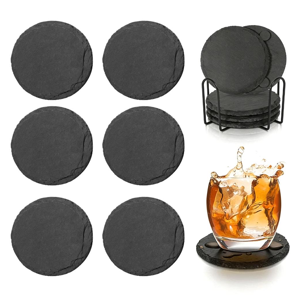 4-Inch Square Slate Drink Coasters Set with Anti-Scratch Bottom Blank Rock Coasters for Drink Coffee Bar Kitchen Home Decor