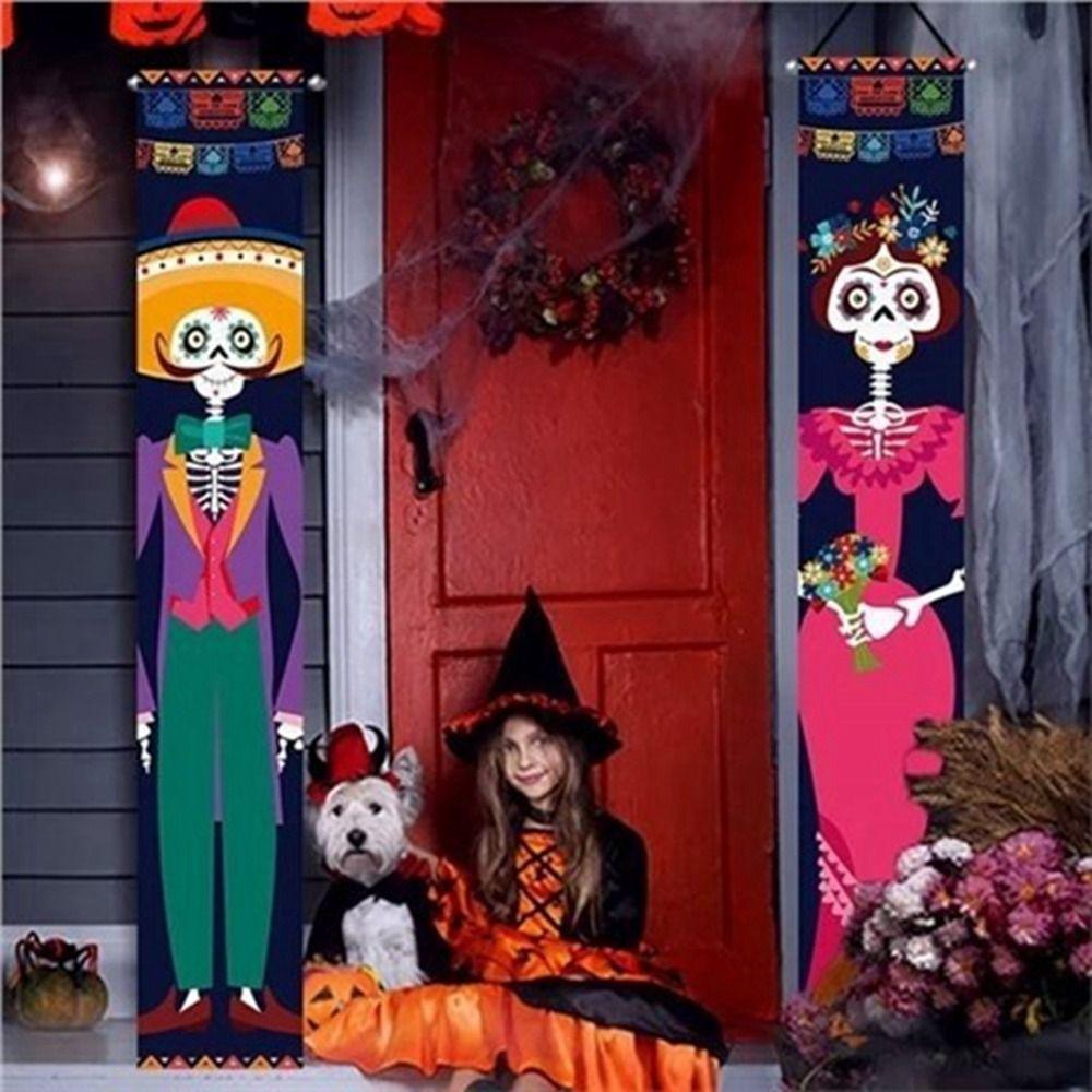 Day Hanging Flag For Home Gate Door Skeleton Halloween Couplet Halloween Supplies Banners Ornaments