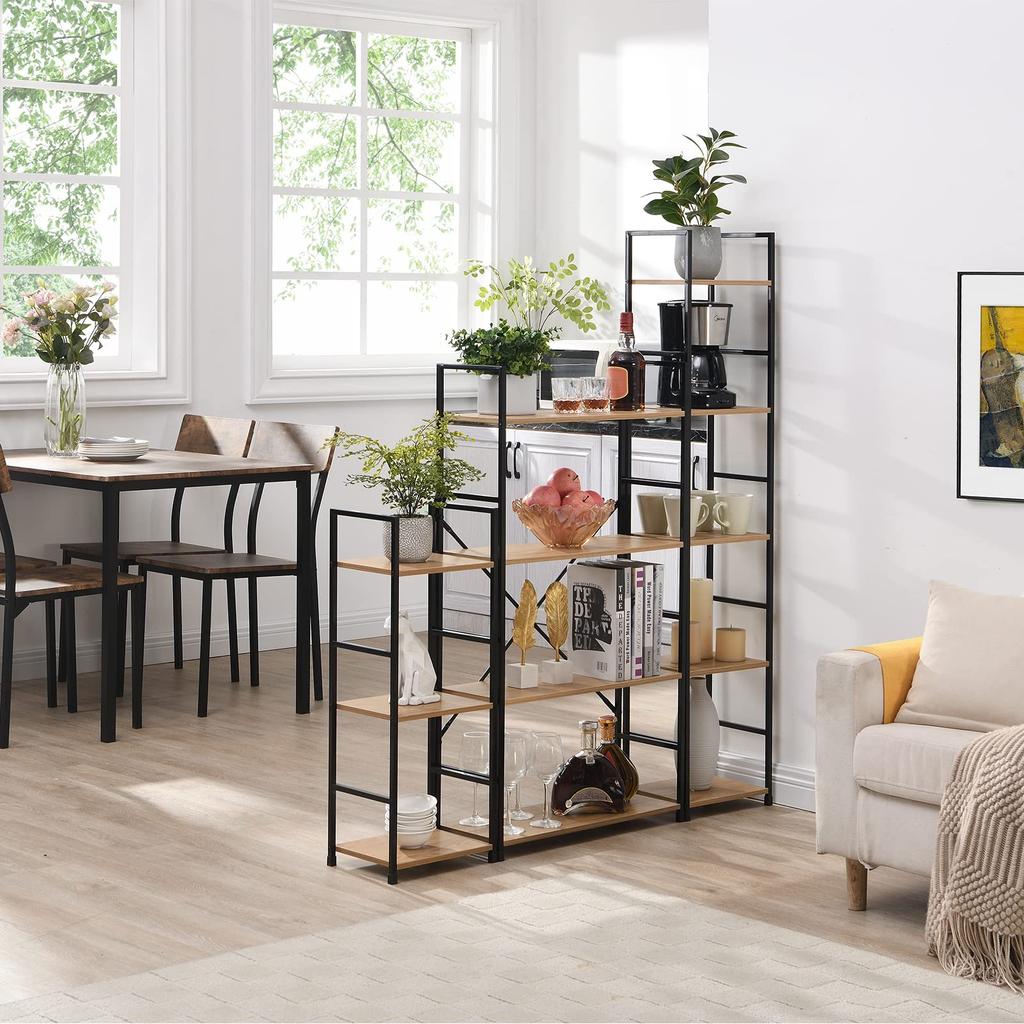 Slim, Open Shelving Unit with Steel Shelves, 58.6cm Wide X 23.5cm Deep X 80cm High, 3 Shelves, Assembly Required, Oak and Black Finish
