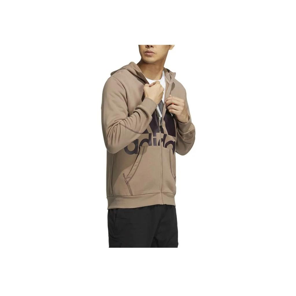 Adidas Printed Logo Zip Hoodie Jacket Men Outerwear Brown HN8996