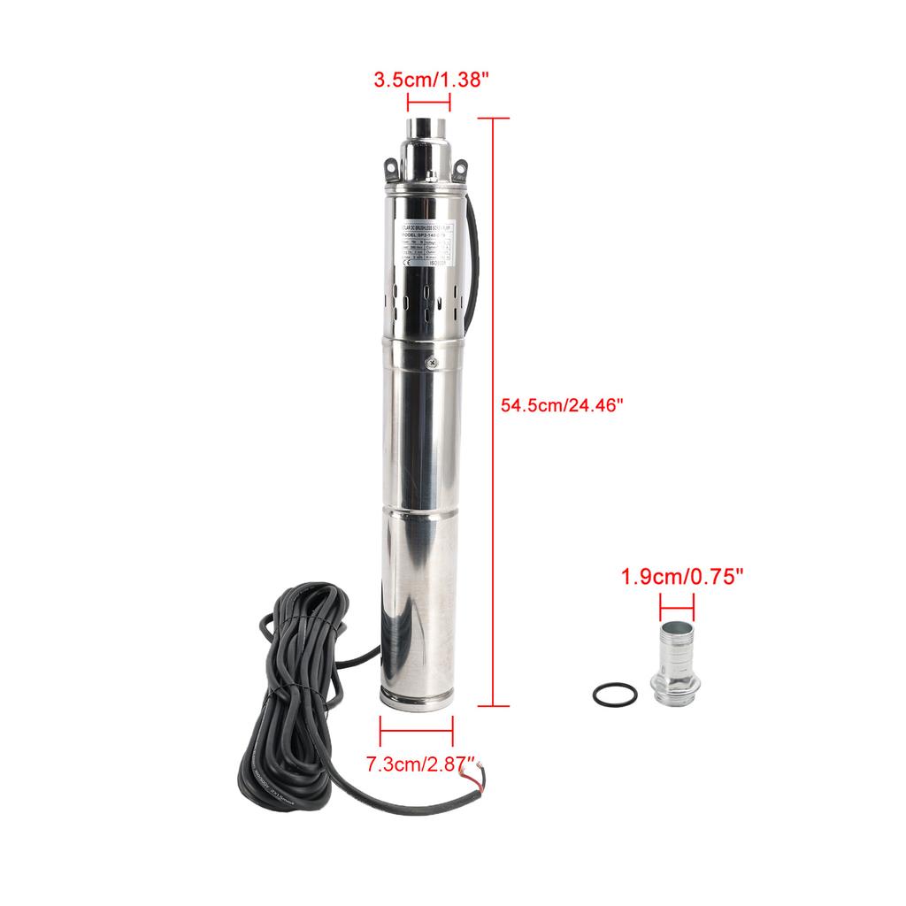 3" 24V 350W/48V 750W Deep Well Solar Submersible Bore Hole Water Pump Built-in MPPT