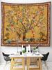 Golden Tree Of Life Tapestry, Bohemian Floral Animal Print, Vintage Exotic Wall Hanging For Bedroom & Living Room