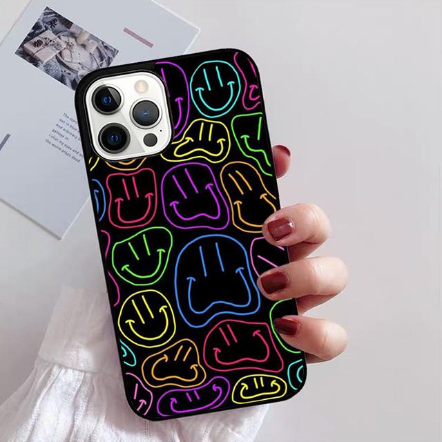 Trippy Happy Face Hippie Indie 90-tal Y2K Mobilskal för iPhone 11 12 13 14 Pro Max mini XR XS SE 2020 6 7 8 Plus Samsung S21 S22