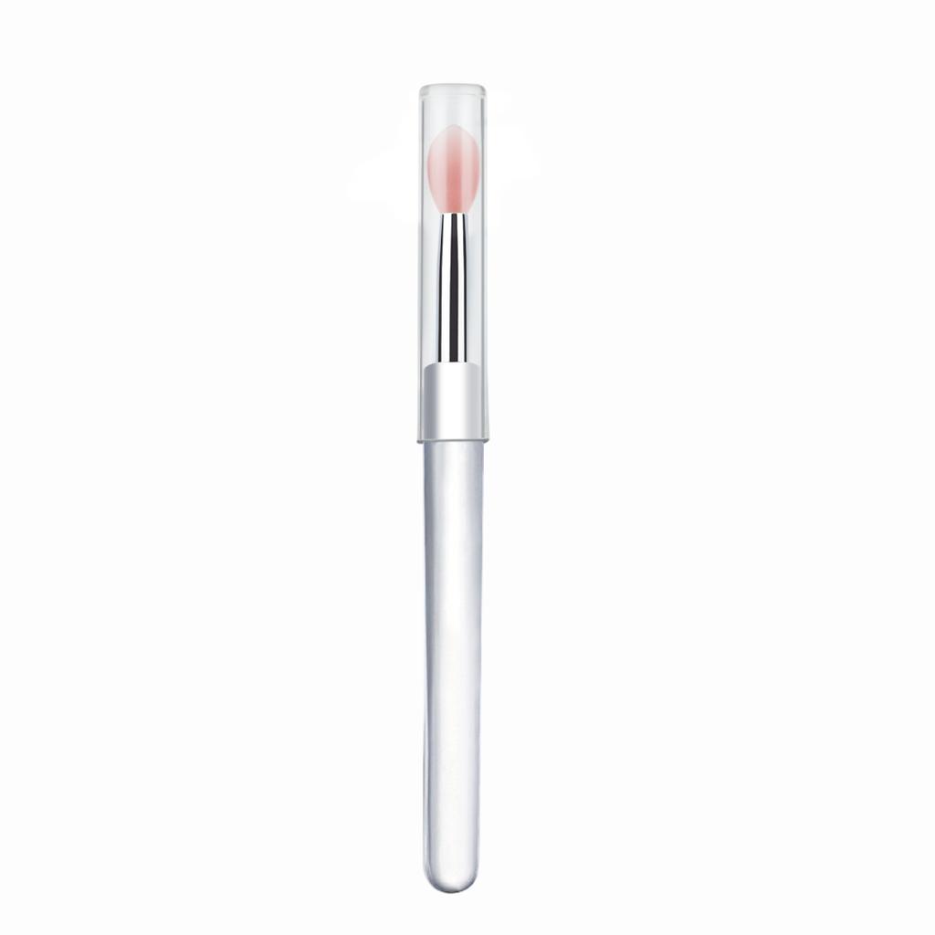 1 Pcs Portable Silicone Lip Brush With Cover Soft Lipstick Brush Washable Without Staining Transparent Handle Lip Makeup Brush