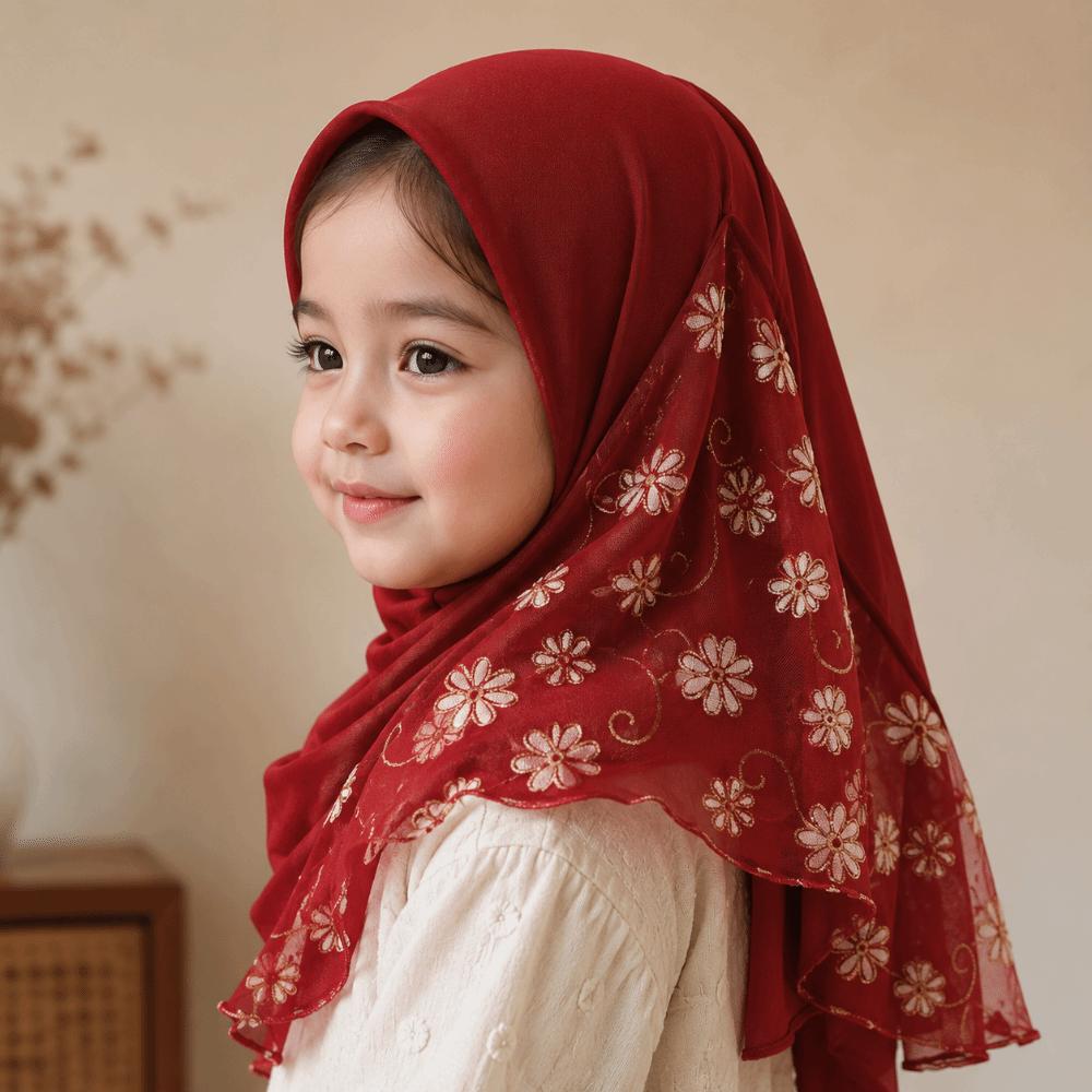 Elastic Solid Kids Turban Cap Flower Net Instant Headscarf Can Fit Islamic Scarf Shawl Islamic