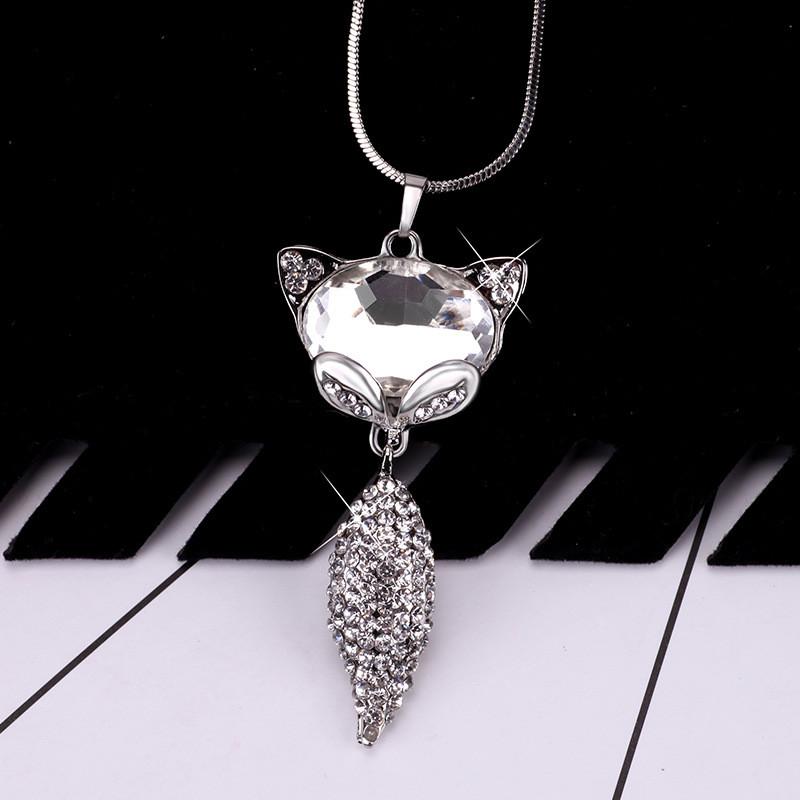 Stylish Womens Fox Charm Sweater Chain Necklace With Sparkling Crystal Accents And Alloy Material