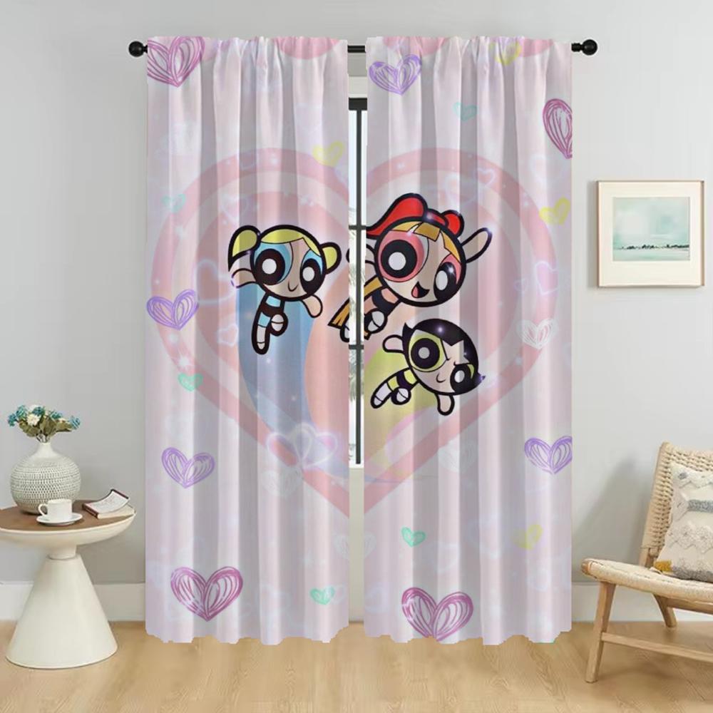 Powerpuffs Zasłona Okienna do Pokoju 2 Panele Zasłony do Sypialni Zasłony do Wnętrza Domu Dekoracja Halloween Przegroda Żaluzje